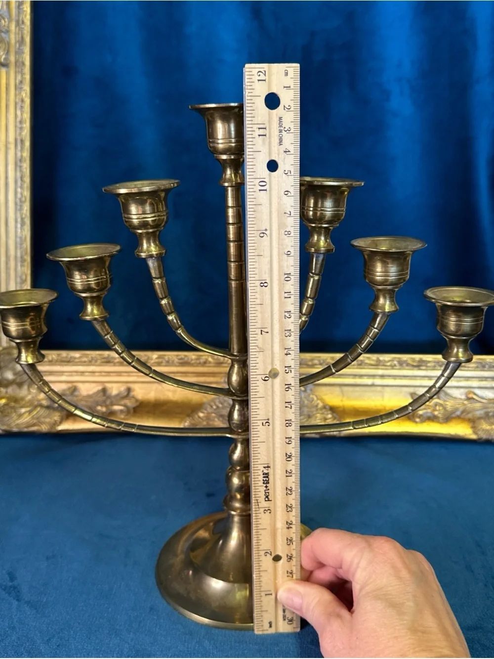 Vintage Menorah Solid Brass 7 Arm 12”  Rotating Swing Arms Candelabra